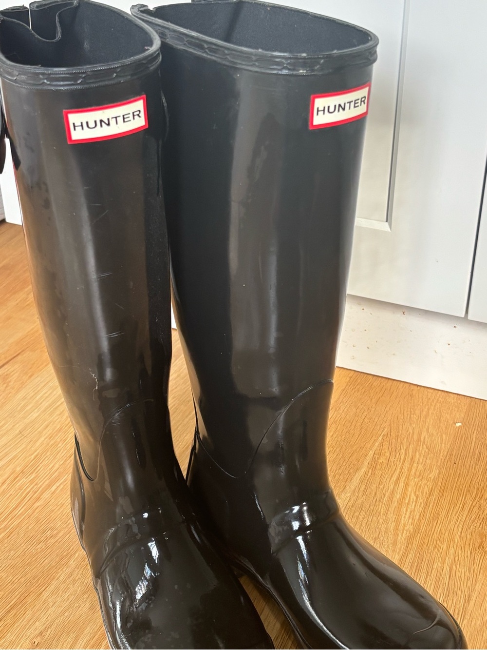 Hunter Black Women’s Wide Leg Tall Gloss Rubber Rain Boots